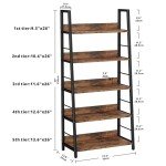 Industrial 5-Tier Ladder Bookshelf with Metal Frame