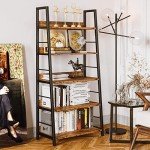 Industrial 5-Tier Ladder Bookshelf with Metal Frame