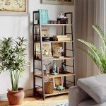 Industrial 5-Tier Ladder Bookshelf with Metal Frame