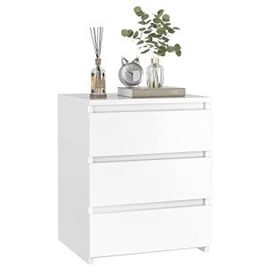 White Nightstand with 3 Drawers and Cut-Out Handles