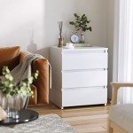 White Nightstand with 3 Drawers and Cut-Out Handles