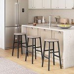 Set of 2 Industrial Round Bar Stools