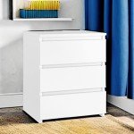 White Nightstand with 3 Drawers and Cut-Out Handles