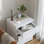 White Nightstand with 3 Drawers and Cut-Out Handles