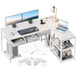 L Shaped Corner Desk with Drawers and Outlets