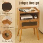 Mid Century Nightstand with Charging Station and Glass Drawer