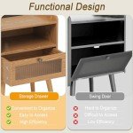 Mid Century Nightstand with Charging Station and Glass Drawer