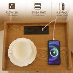 Mid Century Nightstand with Charging Station and Glass Drawer