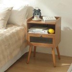 Mid Century Nightstand with Charging Station and Glass Drawer