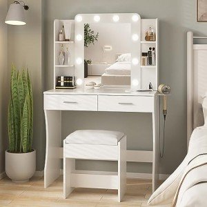 White Makeup Vanity Desk with Adjustable Lights