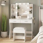 White Makeup Vanity Desk with Adjustable Lights