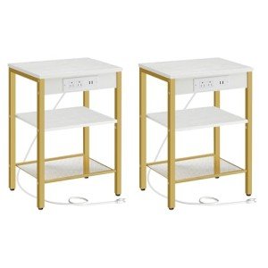 Modern White and Gold Side Tables with Charging Ports