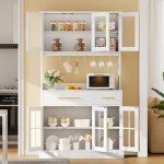 71'' Tall Kitchen Pantry Cabinet with Microwave Stand