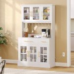 71'' Tall Kitchen Pantry Cabinet with Microwave Stand
