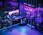 L Shaped Gaming Desk with LED Light & Outlet