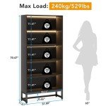 Tall Black Bookcase with LED Lights - 5-Tier