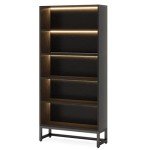 Tall Black Bookcase with LED Lights - 5-Tier