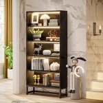 Tall Black Bookcase with LED Lights - 5-Tier