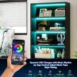 Tall Black Bookcase with LED Lights - 5-Tier