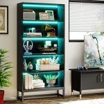 Tall Black Bookcase with LED Lights - 5-Tier