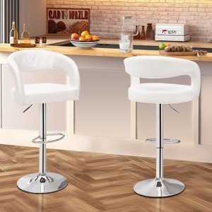 Adjustable Swivel Bar Stools Set of 2 - White