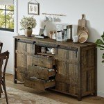 Rustic Brown Buffet Cabinet with Sliding Barn Doors
