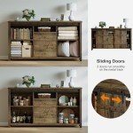 Rustic Brown Buffet Cabinet with Sliding Barn Doors