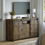 Rustic Brown Buffet Cabinet with Sliding Barn Doors