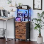 Tall Rustic Brown Nightstand with Charging Station