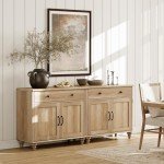 Large Oak Buffet Cabinet with 4 Doors & Drawers