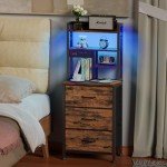 Tall Rustic Brown Nightstand with Charging Station