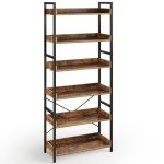 Rolanstar 6-Tier Industrial Vintage Bookshelf with Hooks