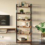 Rolanstar 6-Tier Industrial Vintage Bookshelf with Hooks