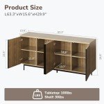 Stylish 63" Fluted Sideboard Buffet Cabinet