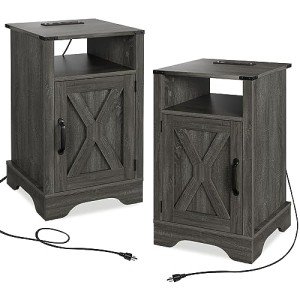 Tall Farmhouse Nightstand Charging Station Set of 2