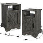 Tall Farmhouse Nightstand Charging Station Set of 2