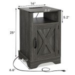 Tall Farmhouse Nightstand Charging Station Set of 2
