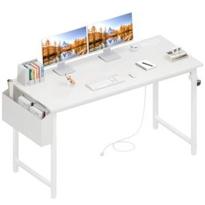 Lufeiya 47" White Computer Desk with Outlets