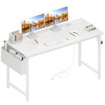 Lufeiya 47" White Computer Desk with Outlets