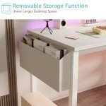 Lufeiya 47" White Computer Desk with Outlets