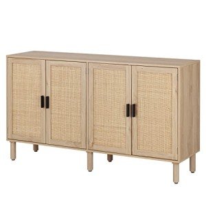 Boho Rattan 4-Door Sideboard Buffet Cabinet