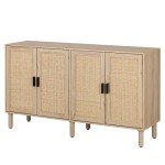 Boho Rattan 4-Door Sideboard Buffet Cabinet