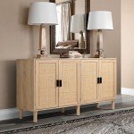 Boho Rattan 4-Door Sideboard Buffet Cabinet