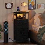 Tall Black Oak Dresser with LED Lights & Bins