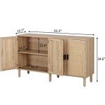 Boho Rattan 4-Door Sideboard Buffet Cabinet