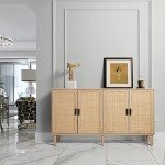 Boho Rattan 4-Door Sideboard Buffet Cabinet
