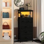 Tall Black Oak Dresser with LED Lights & Bins