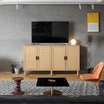 Boho Rattan 4-Door Sideboard Buffet Cabinet