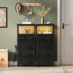 Tall Black Oak Dresser with LED Lights & Bins
