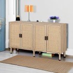 Boho Rattan 4-Door Sideboard Buffet Cabinet